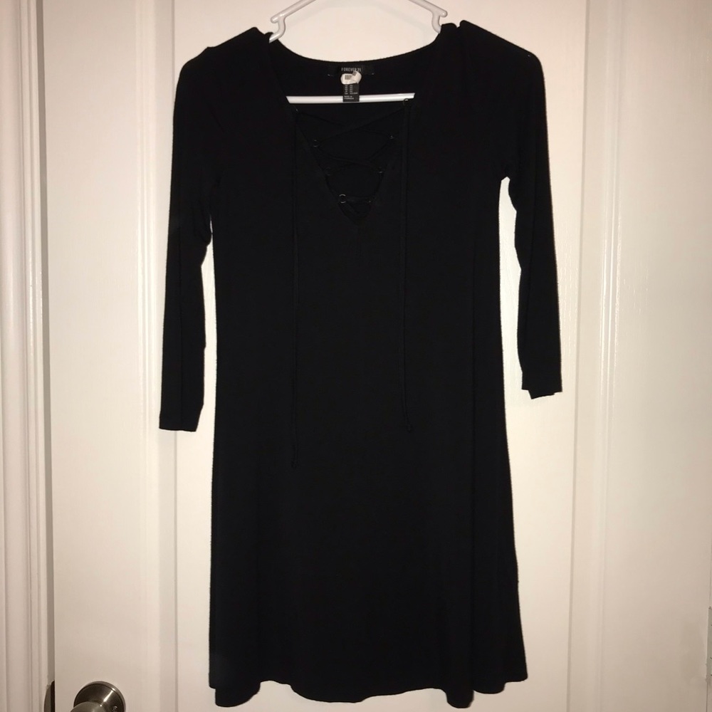 Black long sleeve knee length dress